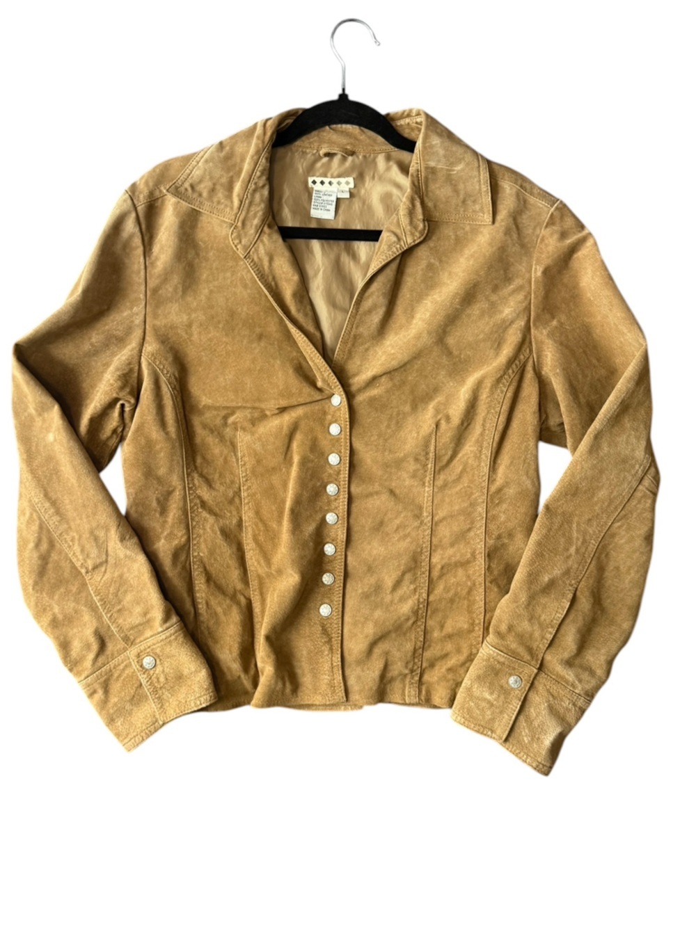 Vintage Genuine Leather Jacket Tan Caramel Fitted Snap Front Distressed Western